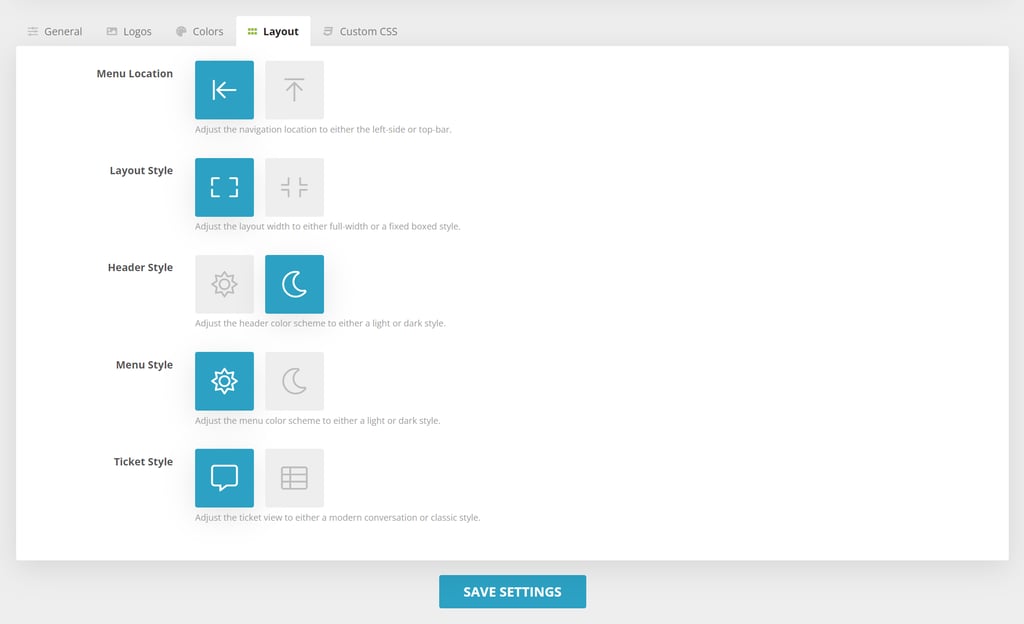 Layout settings for the SwiftModders WHMCS Client Theme