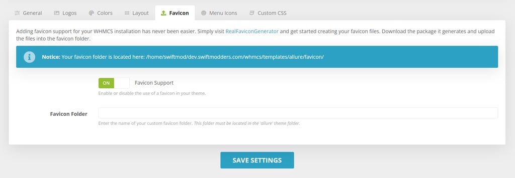 Setting a favicon in the Allure WHMCS Client Theme