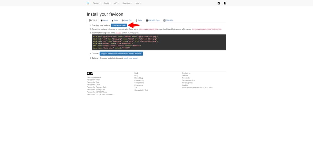 Download your favicon from Real Favicon Generator