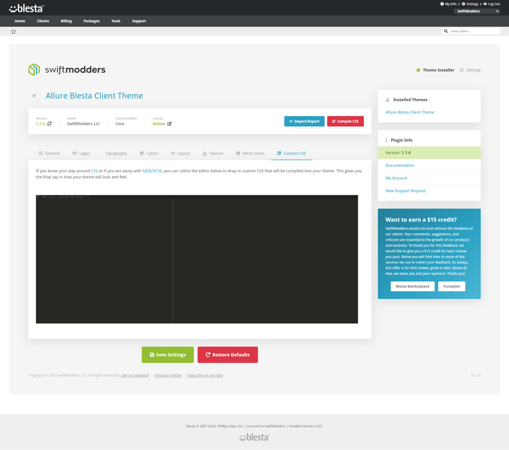 Adding custom CSS to the Allure Blesta Client Theme