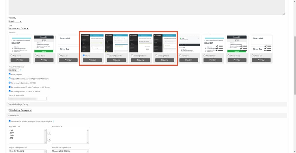 Select one of our custom order forms for Blesta